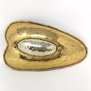 Vintage Gold Abstract‎ Belt Buckle Hammered, Silver Center Statement